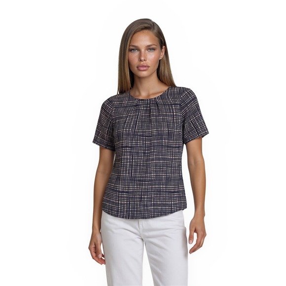 Elizabeth McKay Tops - Elizabeth McKay 100% Silk Blouse Women's Size 0 Navy Blue Back Zipper Career